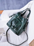 First Layer Leather Drawstring Bucket Bag Green Leather Bucket Bag Womens