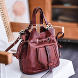 First Layer Leather Drawstring Bucket Bag genuine Leather Bucket Bag Womens