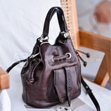 First Layer Leather Drawstring Bucket Bag genuine Leather Bucket Bag Womens