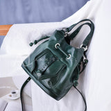 First Layer Leather Drawstring Bucket Bag Green Leather Bucket Bag Womens