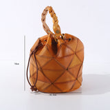 Small Pathwork Genuine Leather Drawstring Crossbody Bucket Bag Purse Womens 