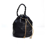 Small Pathwork Genuine Leather Drawstring Crossbody Bucket Bag Purse Womens 