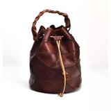 Small Pathwork Genuine Leather Drawstring Crossbody Bucket Bag Purse Womens 