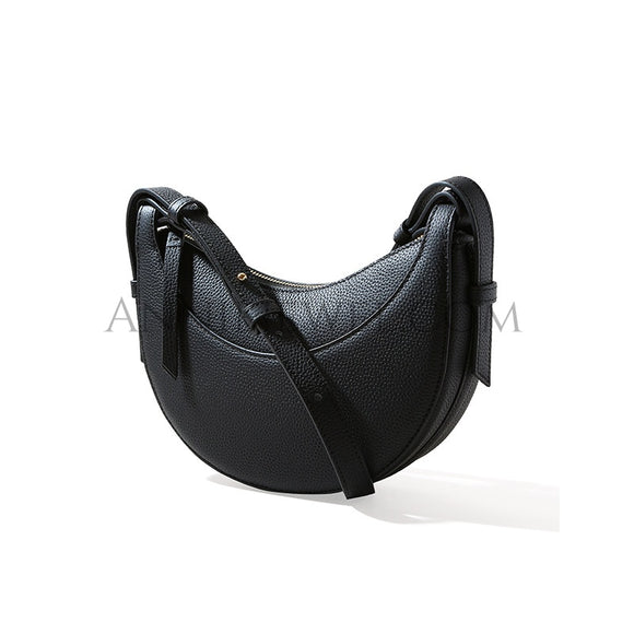 Black Hobo Leather Crossbody Bag Womens Half Moon Leather Bag Leather Half Moon Bag