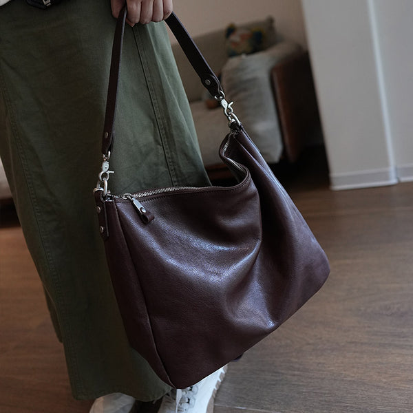 Women's Leather Hobo Bags Soft Leather Hobo Purse Zip Top