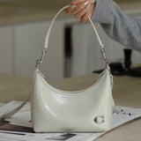 Women's White Leather Hobo Bag With Zipper Small Hobo Bag Leather 