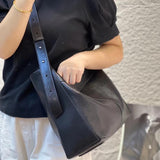 Women's Leather Hobo Shoulder Bag black Leather Hobo Purse Bucket Bag 