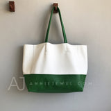 White And Green Upright Leather Tote Bag Leather Laptop Tote Bag Women's