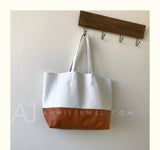 White And Brown Upright Leather Tote Bag Leather Laptop Tote Bag Women's