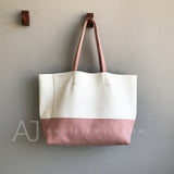 White And pink Upright Leather Tote Bag Leather Laptop Tote Bag Women's