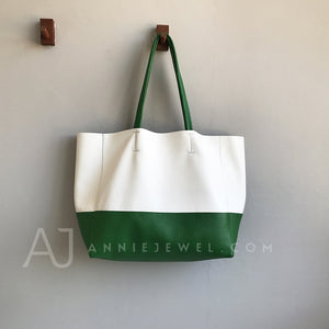 White And Green Upright Leather Tote Bag Leather Laptop Tote Bag Women's