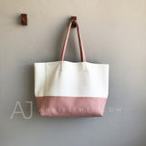 White And pink Upright Leather Tote Bag Leather Laptop Tote Bag Women's