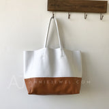 White And Brown Upright Leather Tote Bag Leather Laptop Tote Bag Women's