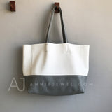 White And grey Upright Leather Tote Bag Leather Laptop Tote Bag Women's