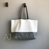 White And grey Upright Leather Tote Bag Leather Laptop Tote Bag Women's