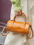 Mini Leather Handbag with Shoulder Strap Small Leather Zip Top Bag Leather Mini Boston Bag Womens
