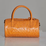 tan Mini Leather Handbag with Shoulder Strap Small Leather Zip Top Bag Leather Mini Boston Bag Womens