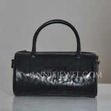black Mini Leather Handbag with Shoulder Strap Small Leather Zip Top Bag Leather Mini Boston Bag Womens