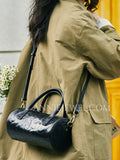 Mini Leather Handbag with Shoulder Strap black Small Leather Zip Top Bag Leather Mini Boston Bag Womens