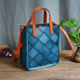 blue Leather Mini Tote Bag Mini Leather Tote Handbags Small Leather Tote Womens 