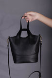 black Leather Mini Tote Purse For Women