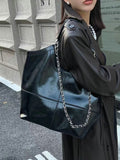 Womens Black Patent Leather Tote Bag Leather Over The Shoulder Purse 