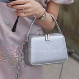 Black Structured Leather Handbag Top Handle Leather Rectangular Crossbody Bag Womens