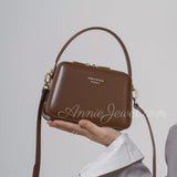 Black Structured Leather Handbag Top Handle Leather Rectangular Crossbody Bag Womens