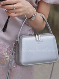 Black Structured Leather Handbag Top Handle Leather Rectangular Crossbody Bag Womens