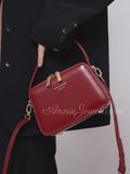 Black Structured Leather Handbag Top Handle Leather Rectangular Crossbody Bag Womens