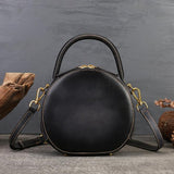 Handmade Genuine Leather Round Bag Round Leather Crossbody Bag