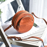 Leather Round Bag Round Leather Crossbody Bag 