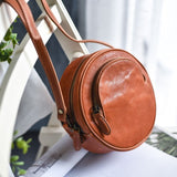 Leather Round Bag Round Leather Crossbody Bag 