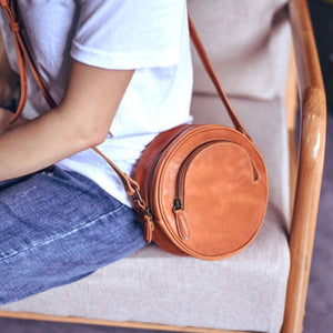 Leather Round Bag Round Leather Crossbody Bag 