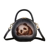 Handmade panda Leather Round Bag Round Leather Crossbody Bag