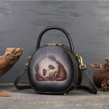 Handmade Genuine Leather Round Bag Round Leather Crossbody Bag