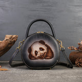 Handmade panda Leather Round Bag Round Leather Crossbody Bag