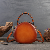 Handmade Genuine Leather Round Bag Round Leather Crossbody Bag