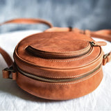 Leather Round Bag Round Leather Crossbody Bag 