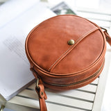 Leather Round Bag Round Leather Crossbody Bag 