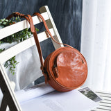 Leather Round Bag Round Leather Crossbody Bag 