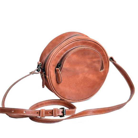 Leather Round Bag Round Leather Crossbody Bag 