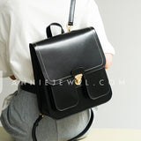 Small black Leather Backpack Womens Genuine Leather Satchel Backpack 