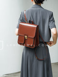 Small Brown Leather Backpack Womens Genuine Leather Satchel Backpack 