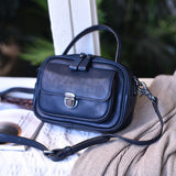 Women's navy Leather Satchel Genuine Leather Satchel Crossbody Bag 