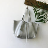 Genuine Leather Tote Bag silver Leather Shopper Tote Soft Leather Ladies Purse 