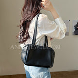 black Medium Leather Shoulder Bag Cowhide Shoulder Bag Womens - Annie Jewel