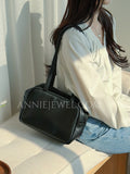 black Medium Leather Shoulder Bag Cowhide Shoulder Bag Womens - Annie Jewel