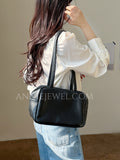 black Medium Leather Shoulder Bag Cowhide Shoulder Bag Womens - Annie Jewel