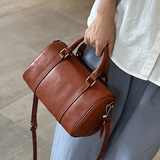 brown Leather Small Boston Bag Leather Crossbody Boston Bag Womens